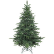 5ft wide green artificial Christmas tree with hinged branches on a foldable stand