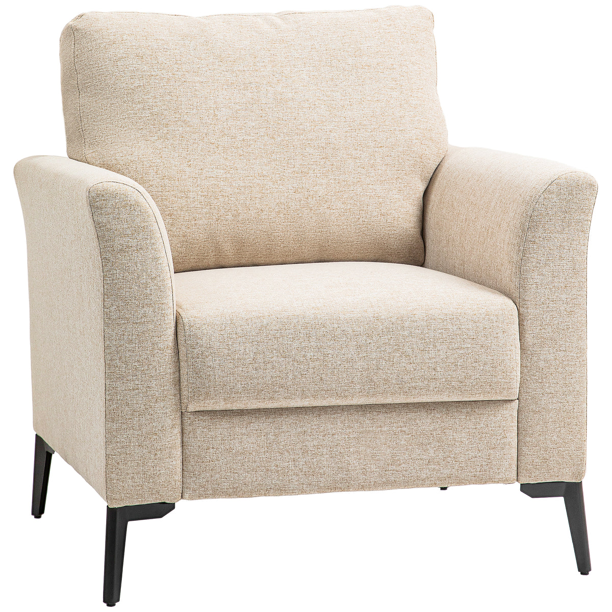 Linen Accent Armchair with Metal Legs – Beige