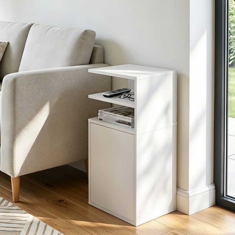 HOMCOM Slim Bedside Table Set of 2, Narrow Bedside Cabinet with Open Cubbies and Cupboard for Bedroom Living Room, White – view 9