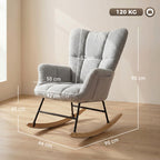 Rocking Chair, Teddy Fleece Rocker Chair with Tufted Wingback, Side Pockets, Rubber Wood Legs, Light Grey