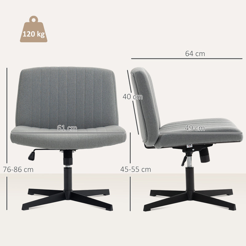 HOMCOM Armless Office Chair No Wheels, Linen Fabric Criss Cross Legged Desk Chair with Wide Seat, Thick Padding, Tilt – view 3