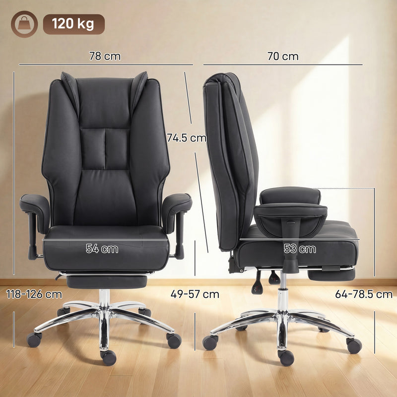 HOMCOM Executive Office Chair, Reclining Desk Chair with Footrest, Adjustable Armrests, Pet Friendly Faux Leather, Black – view 3