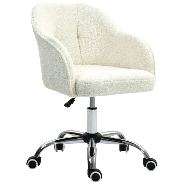 Cream white teddy fleece tub office chair with chrome swivel base