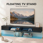 Wall Mounted TV Stand with RGB LED Lights, Floating Entertainment Centre for 75 Inch TV, Black