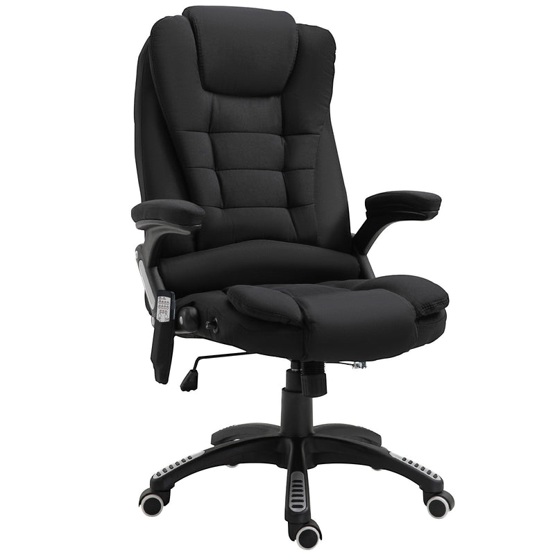 Black linen-look heated massage recliner office chair with padded armrests, high back and remote