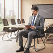 HOMCOM Desk Chair No Wheels, Office Chair with Mesh Back, Lumbar Support, Metal Base for Waiting Room, Conference Room – view 9