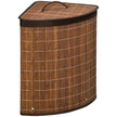 Brown triangular corner bamboo laundry basket with lid and removable lining