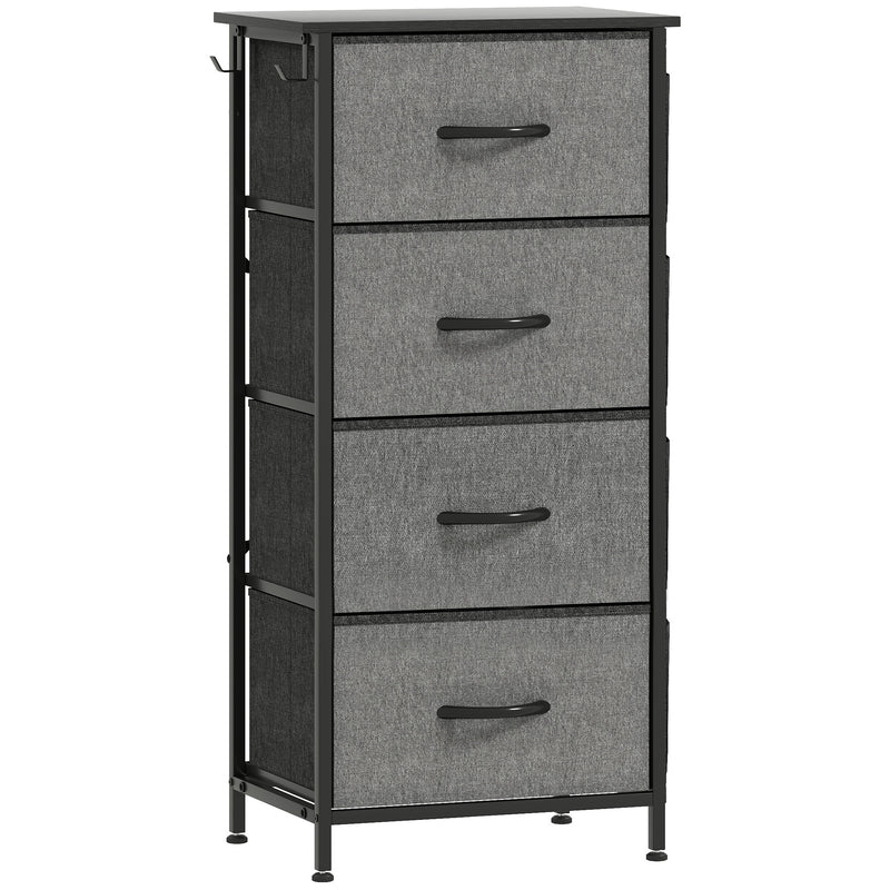 Slim charcoal grey 4-drawer fabric chest of drawers with side pockets