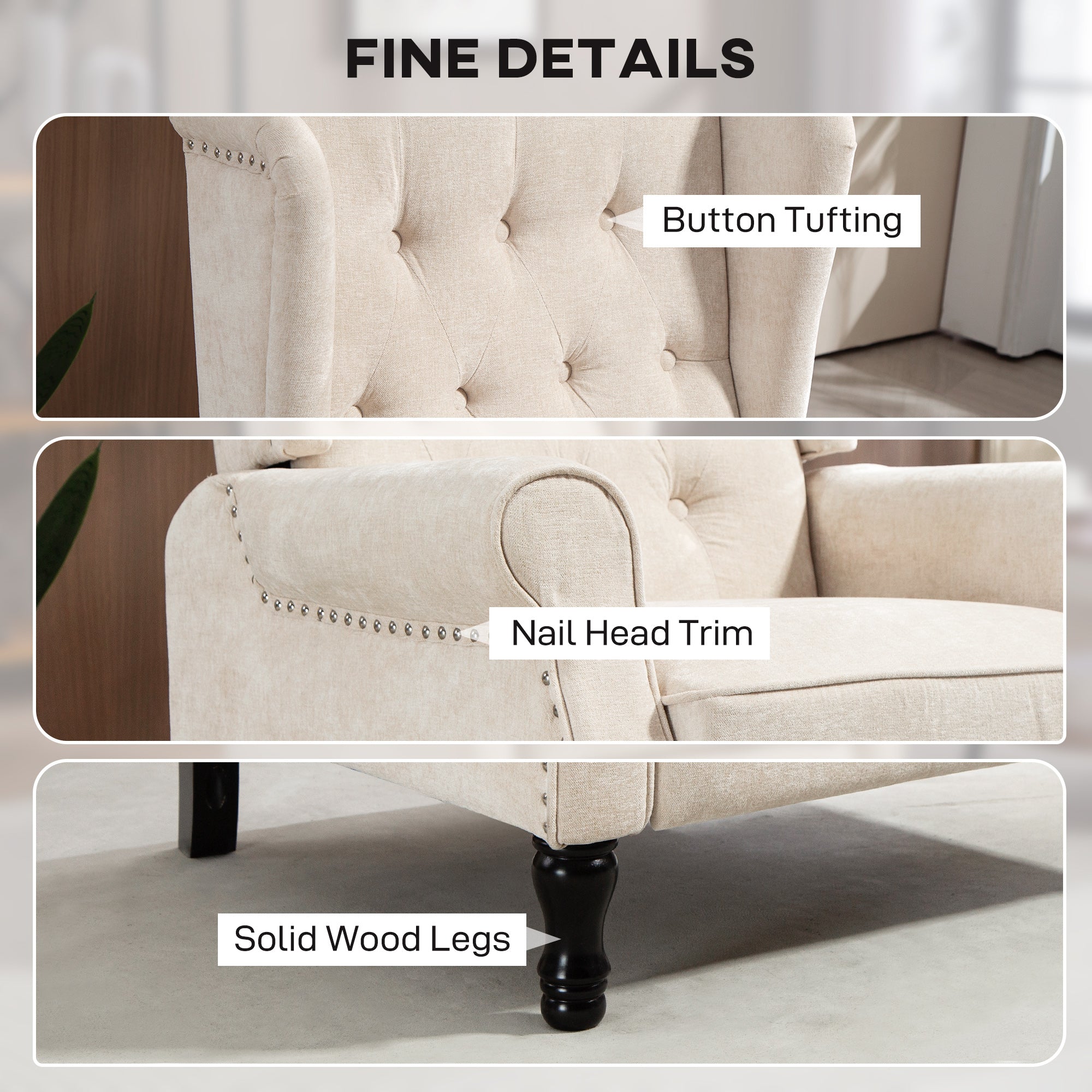 150Â° Reclining Vintage Armchair, with footrest - Beige