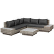 Light grey 4-piece rattan corner sofa set with two loveseats, corner seat, coffee table and cushions