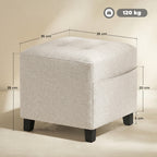 Small Ottoman, Square Footstool with Side Pocket, Rubber Wood Legs and Padded Seat for Living Room, Beige