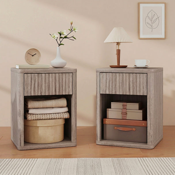 HOMCOM Modern Bedside Table Set of 2, Bedside Cabinet with Drawer and Open Shelf, Side End Table, Nightstand for – view 2