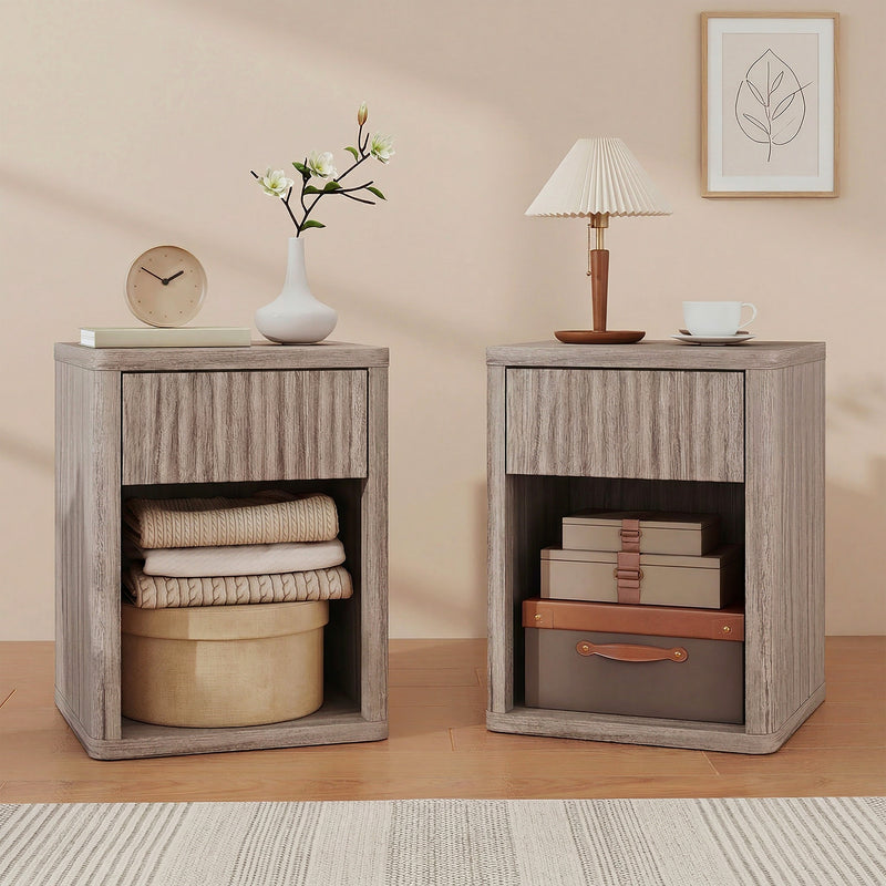 HOMCOM Modern Bedside Table Set of 2, Bedside Cabinet with Drawer and Open Shelf, Side End Table, Nightstand for – view 2