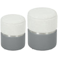 Nesting Round Ottoman with Storage Set of 2 - Cream/Grey