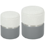 Nesting Round Ottoman with Storage Set of 2 - Cream/Grey
