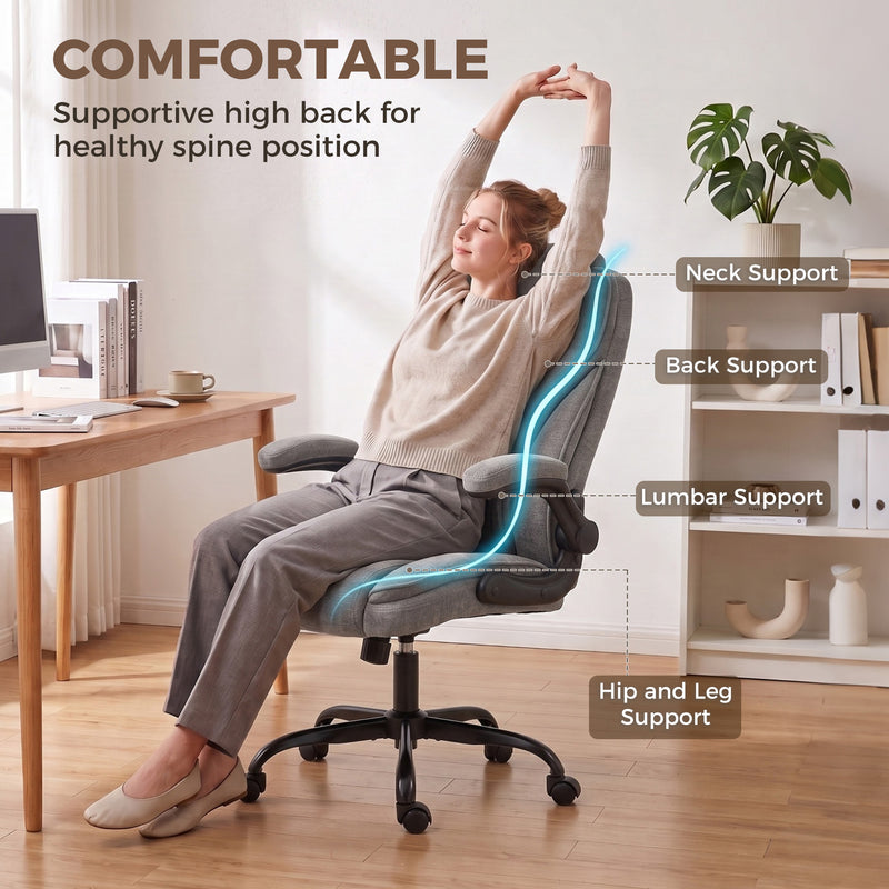 HOMCOM Office Chair, Ergonomic Desk Chair with Flip-up Armrest, Pocket Springs, Swivel Wheels, Adjustable Height, Dark – view 4