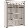 Cream 125 cm fabric wardrobe with two hanging rails and eight shelves