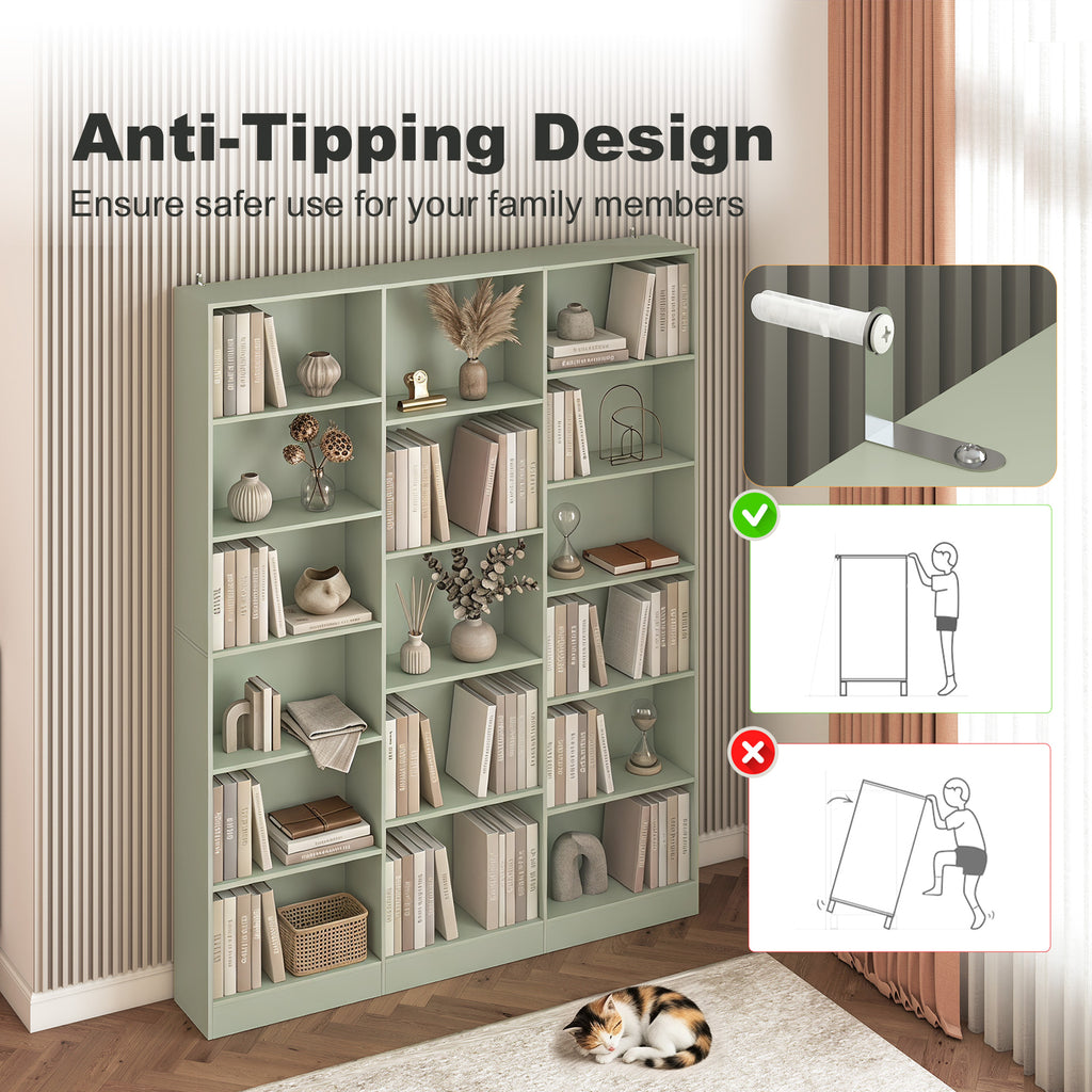 Bookcase with Open Storage, 6-Tier Bookshelf with Anti-Tipping Hardware, Light Green