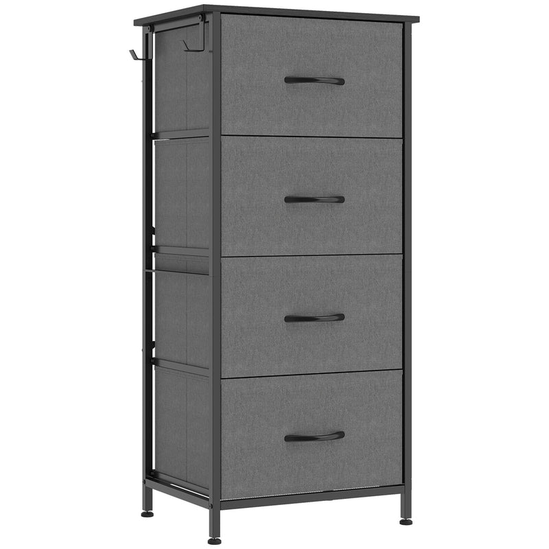 HOMCOM Chest of Drawers, Dresser with 4 Fabric Drawers, 4 Pockets, 2 Hooks and Steel Frame, Storage Unit, Grey
