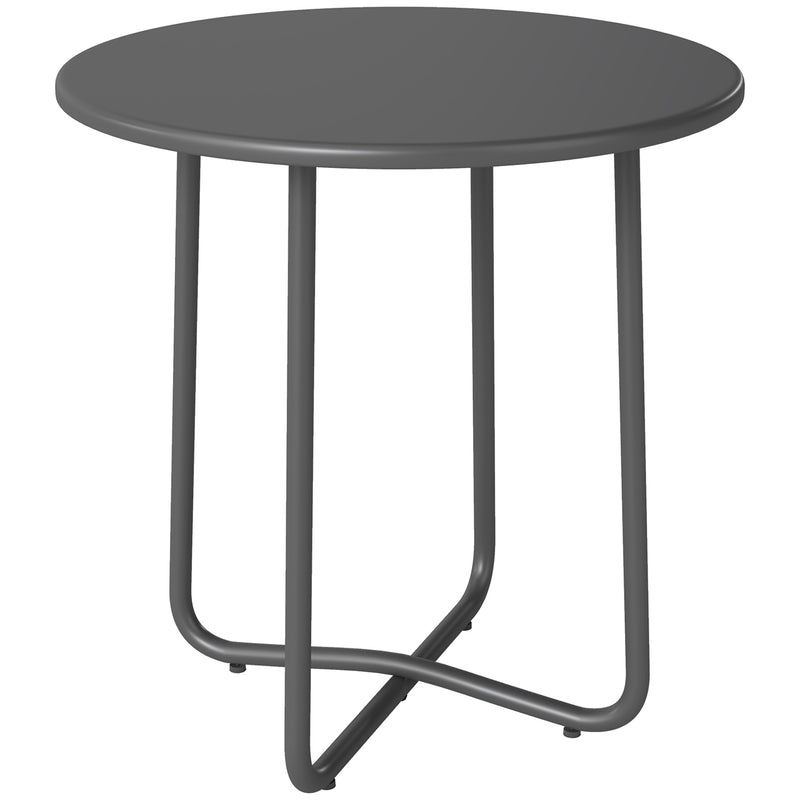 48 cm round dark grey metal garden side table with rolled edge and cross base