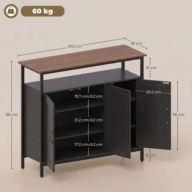 HOMCOM Industrial Kitchen Sideboard with Open Shelf, 2 Cabinets, Adjustable Shelves for Living Room, Dining Room, Black – view 3