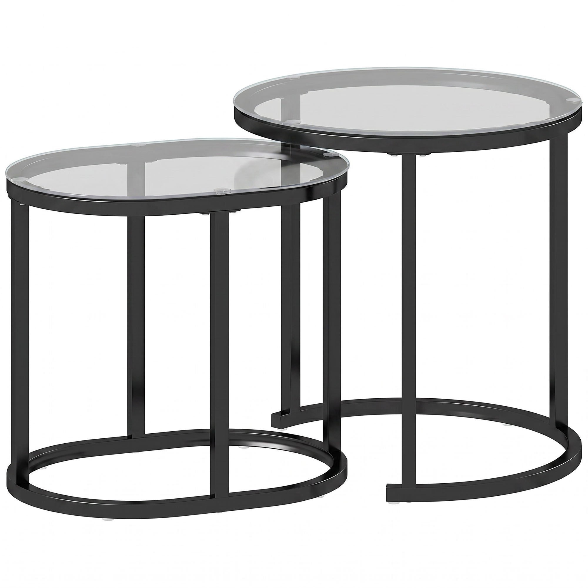 Nest of Tables with Steel Frame and Tempered Glass Tabletop, Modern Coffee Table Set of 2, Black