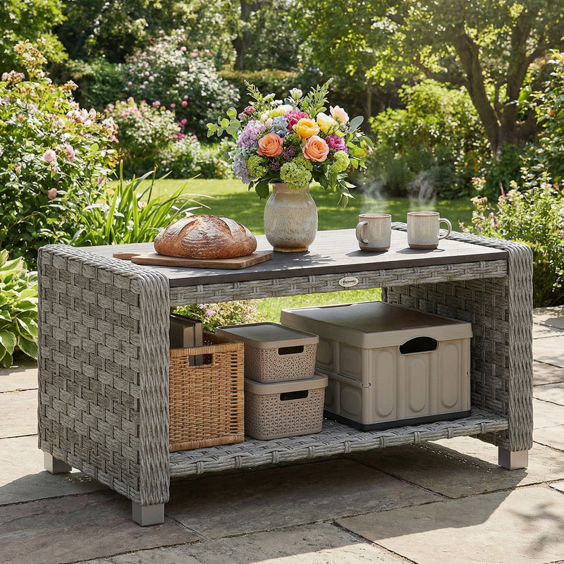 PE rattan coffee table with shelf grey – image 8