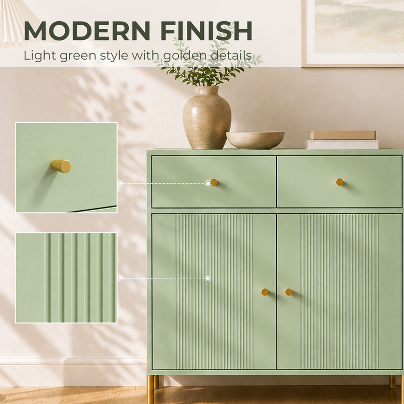 HOMCOM Modern Sideboard, Sideboard Storage Cabinet with 2 Drawers and Adjustable Shelf for Living Room, Light Green – view 6
