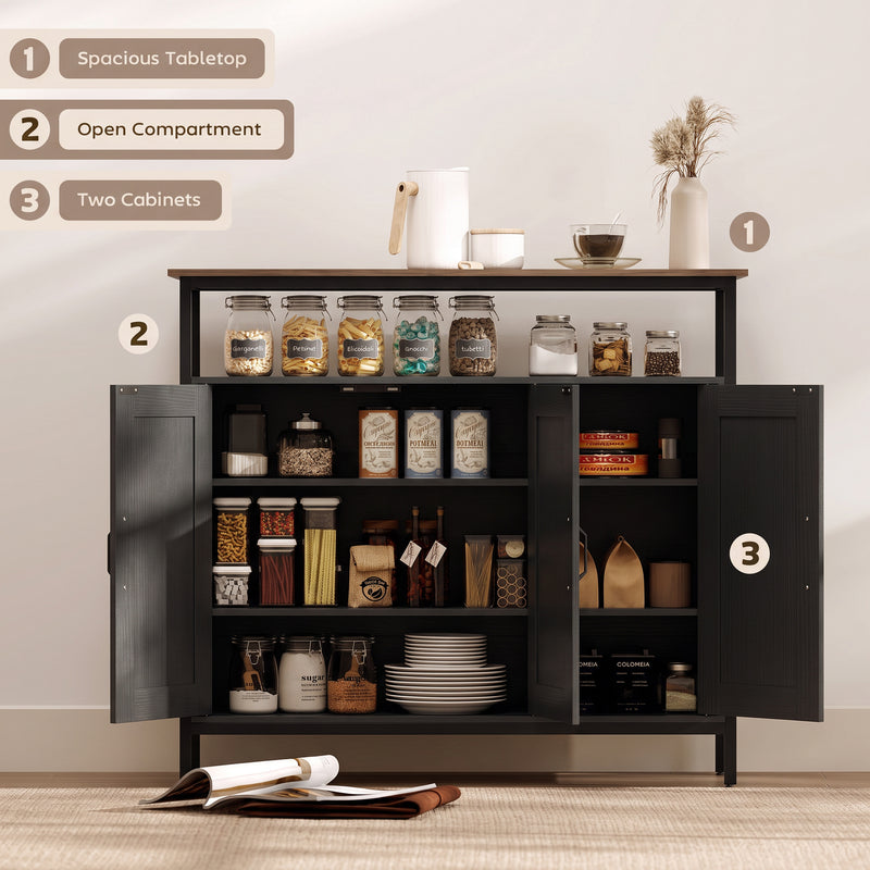 HOMCOM Industrial Kitchen Sideboard with Open Shelf, 2 Cabinets, Adjustable Shelves for Living Room, Dining Room, Black – view 4