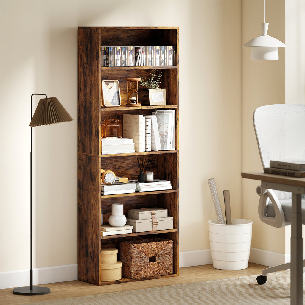 Six Shelf Bookcase - Rustic Brown