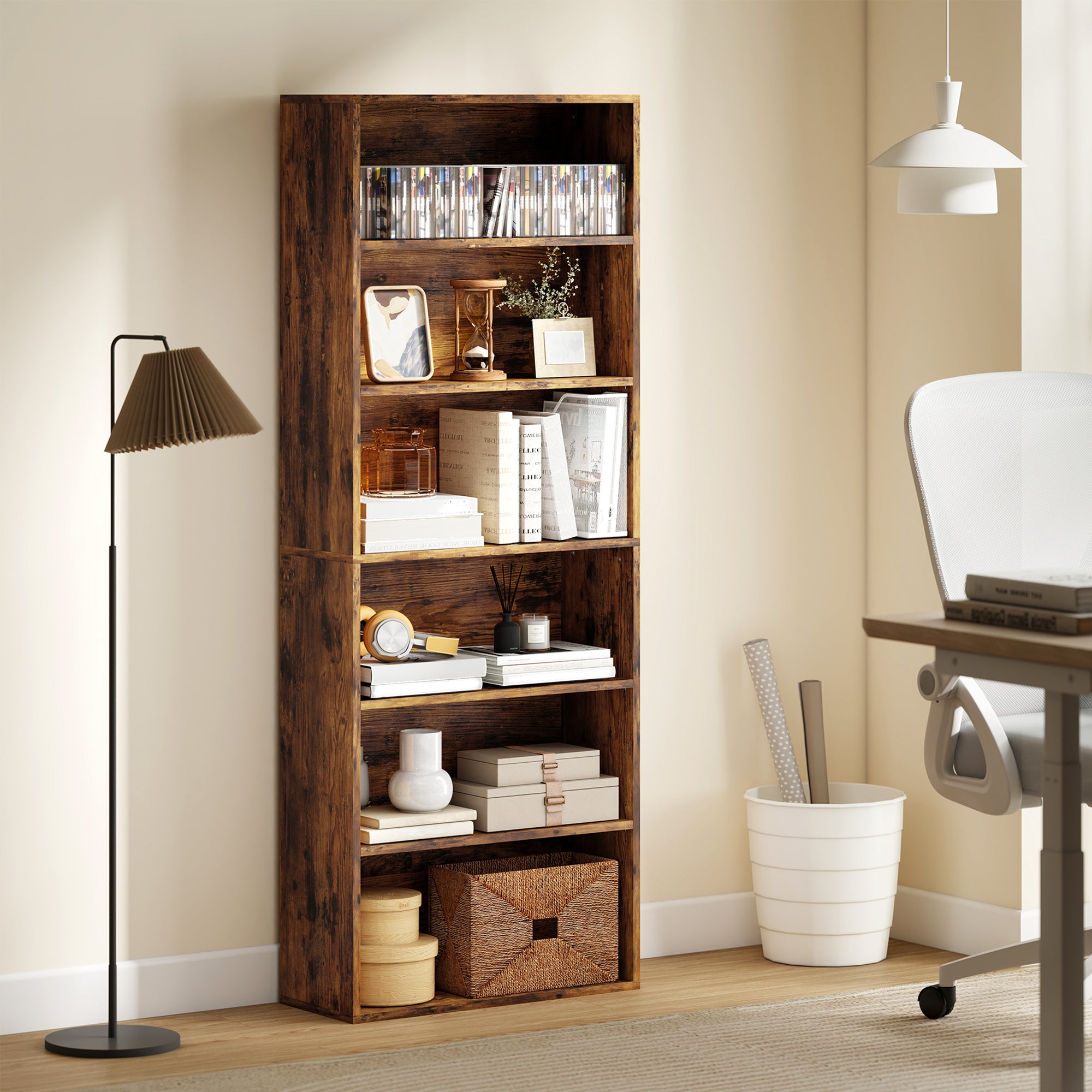 Six Shelf Bookcase - Rustic Brown