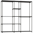 Wide black open portable wardrobe with eight shelves and three hanging rails