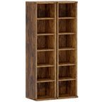 Set of 2 CD Media Display Shelf Unit Tower Rack with Adjustable Shelves, Rustic Brown