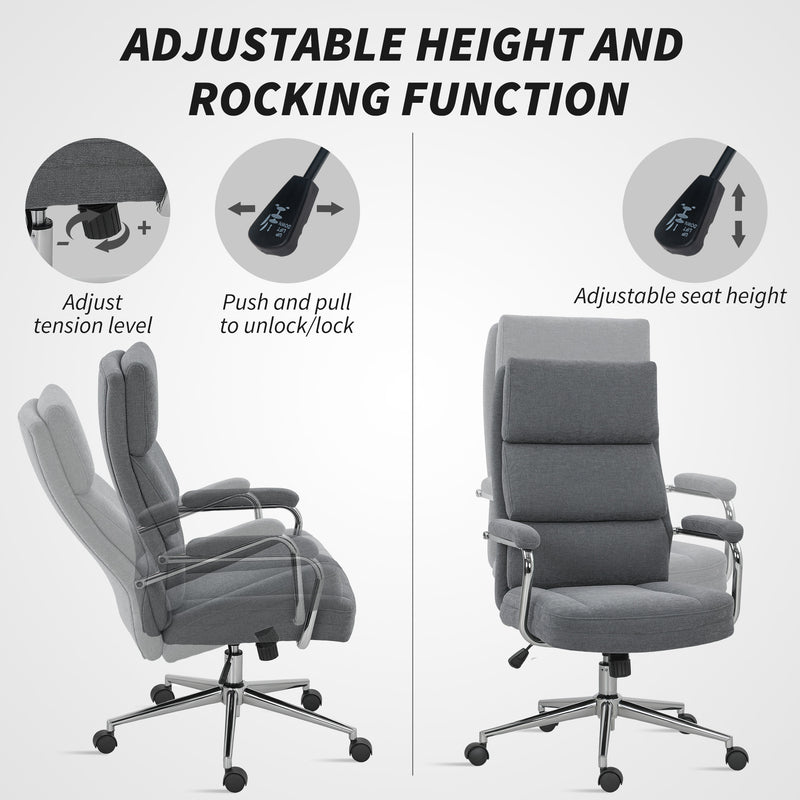 HOMCOM Executive Office Chair, Linen Fabric Computer Desk Chair with Double-Layer Back Cushion, Rocking Function – view 8