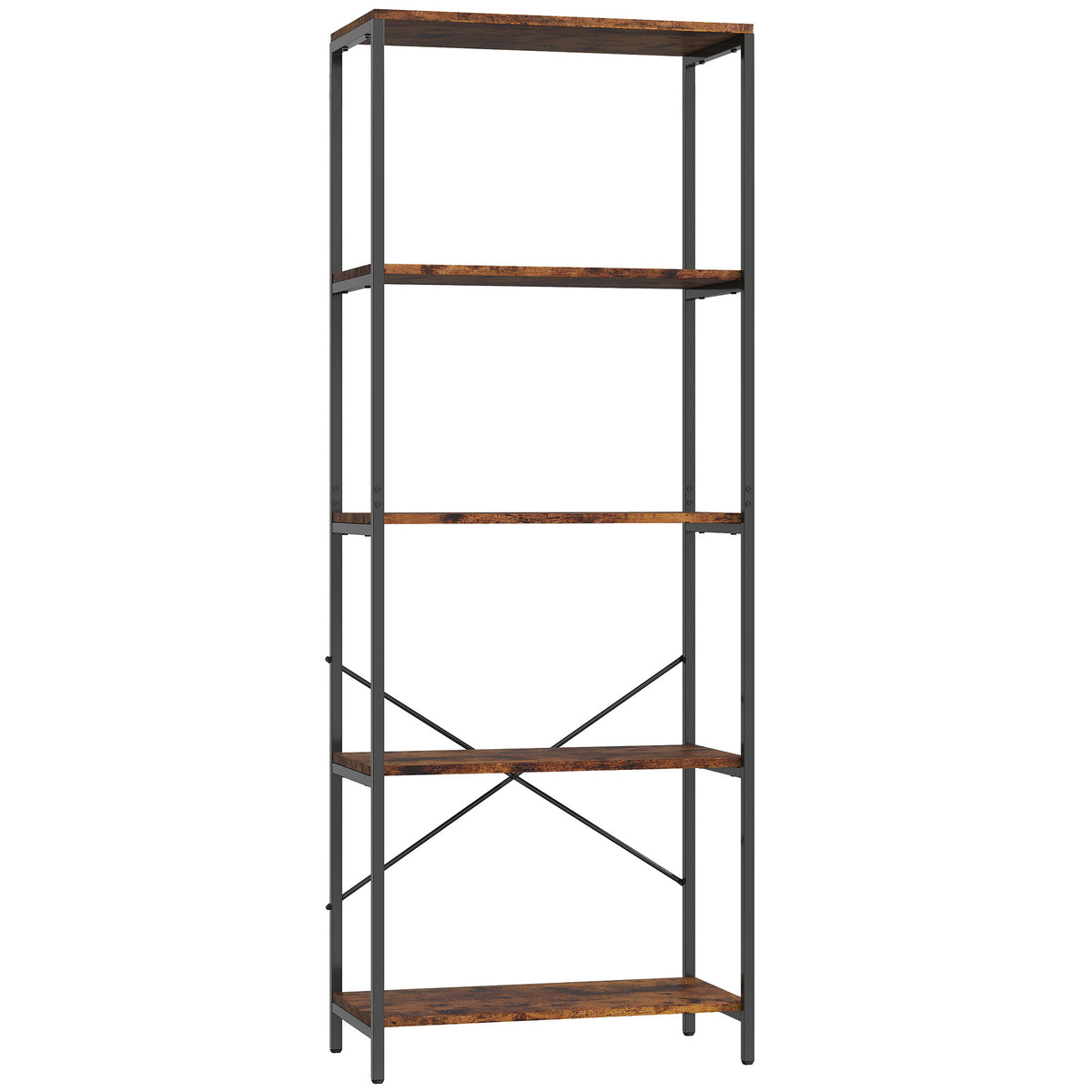 5-Tier Industrial Bookcase with Metal Frame – Rustic Brown
