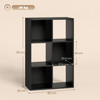 Industrial Style Storage Shelf, Bookcase, Bookshelf with 6 Compartments, for Living Room, Home Study, Black Wood Effect