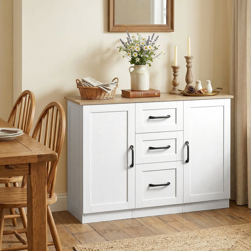 HOMCOM Sideboard Storage Cabinet, Modern 110 cm Buffet Storage Cabinet with 3 Drawers and 2 Soft Close Doors, White – view 10