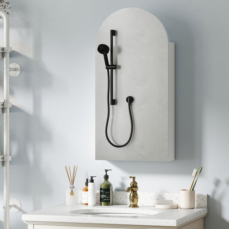 Arched mirror cabinet with glass shelves in white – image 10