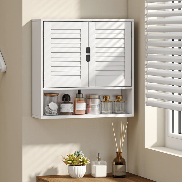 60 cm louvred bathroom wall cabinet in white – image 2