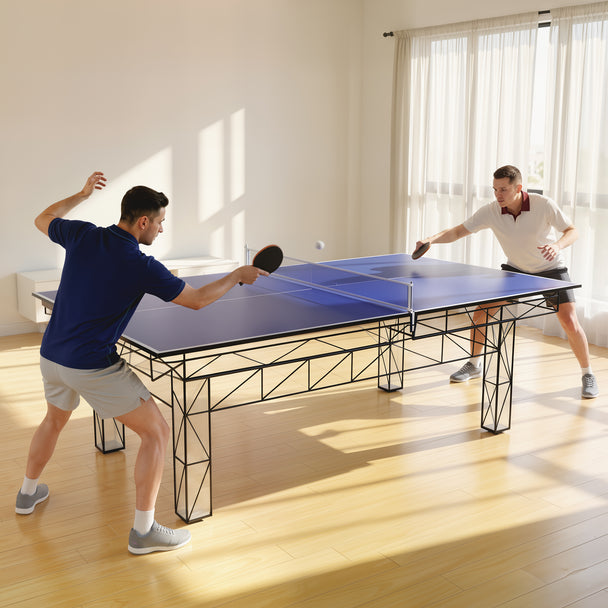 SPORTNOW 9 ft Folding Ping Pong Table Top for Billiard Tables, Table Tennis Conversion Top with Net, Foam Padding, Blue – view 2