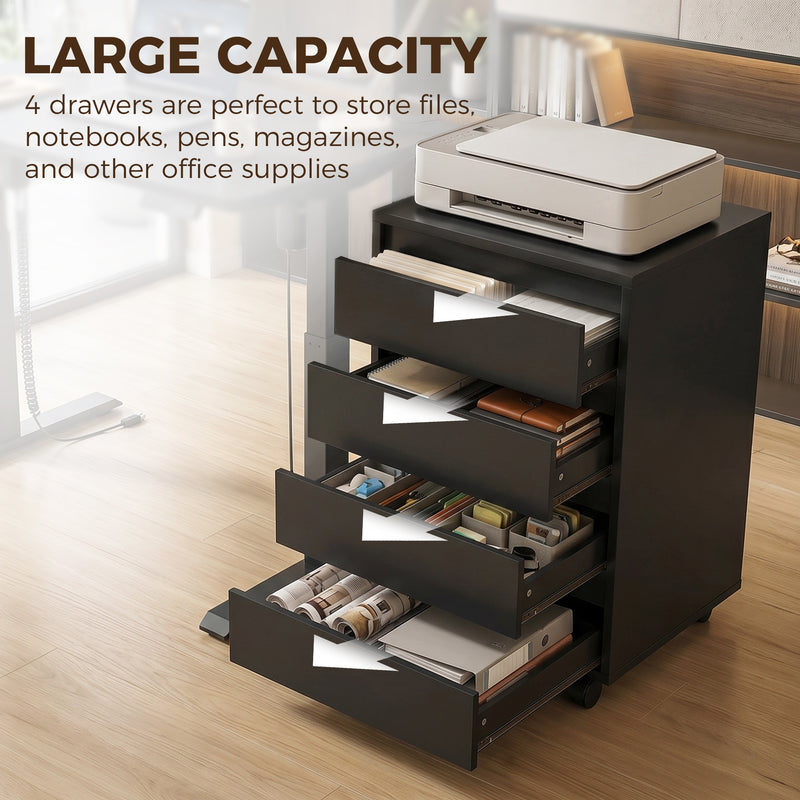 HOMCOM Four-Drawer Office Filing Cabinet, with Wheels - Black – view 5