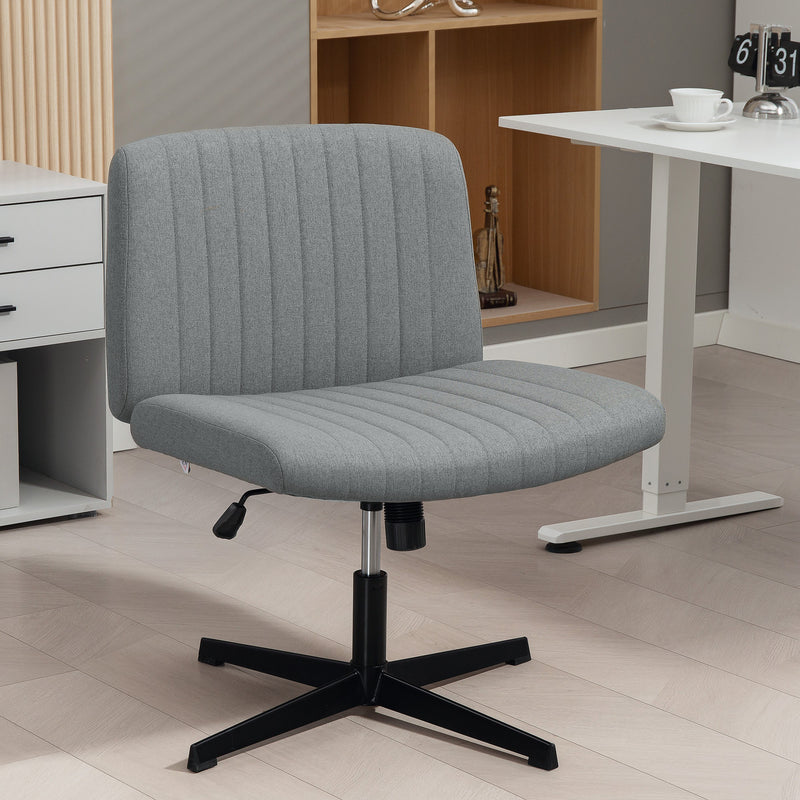 HOMCOM Armless Office Chair No Wheels, Linen Fabric Criss Cross Legged Desk Chair with Wide Seat, Thick Padding, Tilt – view 9