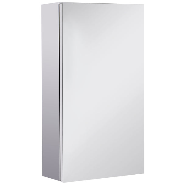 Compact stainless steel bathroom mirror cabinet with frameless mirrored door, 30 x 55 cm