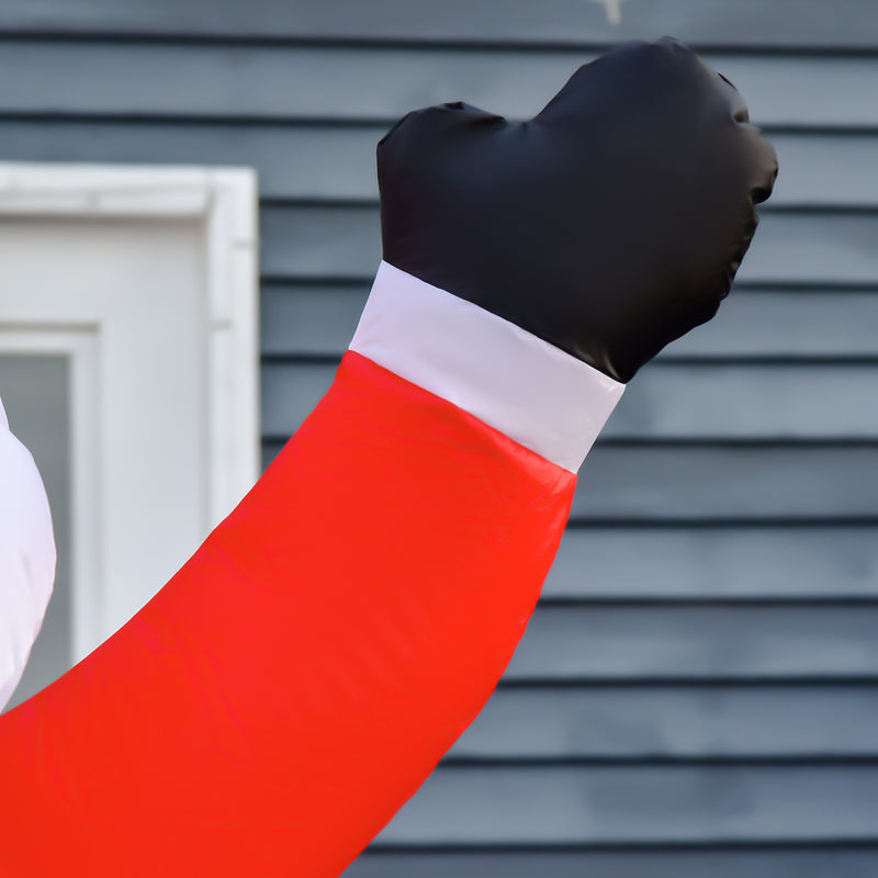 Close-up of a decorative detail on the 8ft waving Santa Christmas inflatable