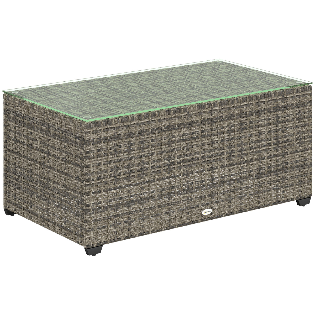 Dark grey rectangular rattan coffee table with tempered glass top, 90 x 50 cm