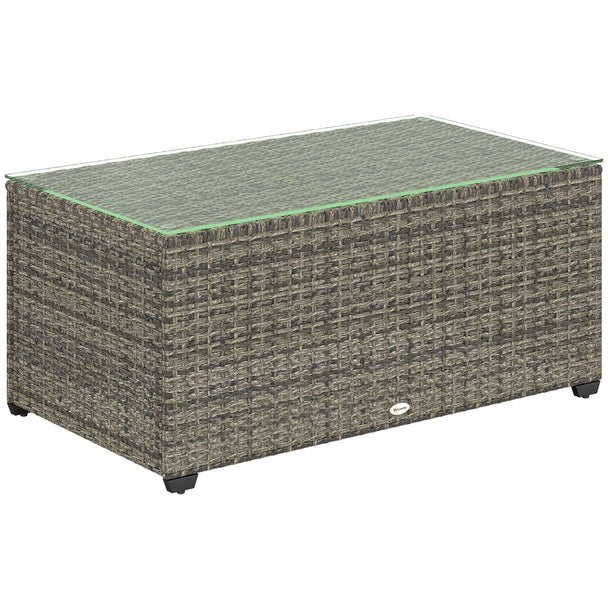 Dark grey rectangular rattan coffee table with tempered glass top, 90 x 50 cm