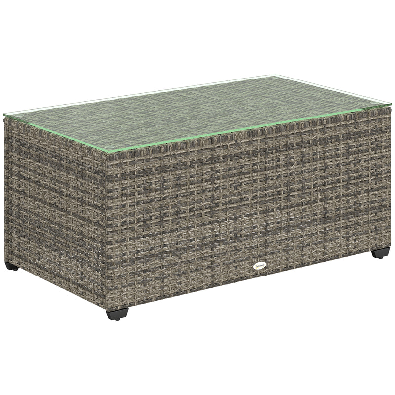 Dark grey rectangular rattan coffee table with tempered glass top, 90 x 50 cm