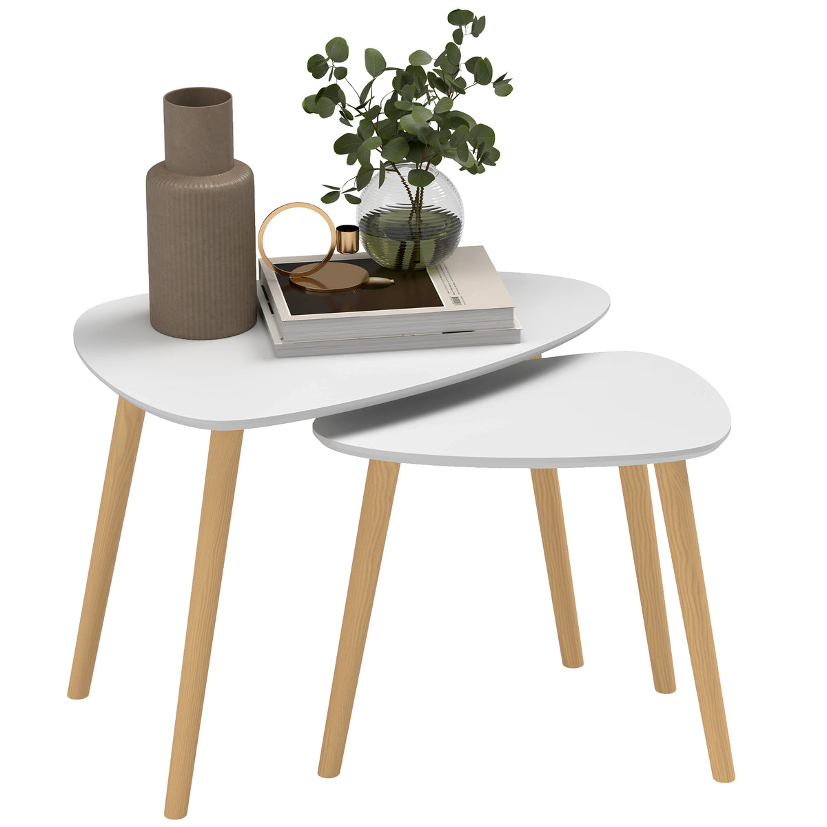Set of 2 Scandinavian Nesting Tables with Pine Legs – Light Grey
