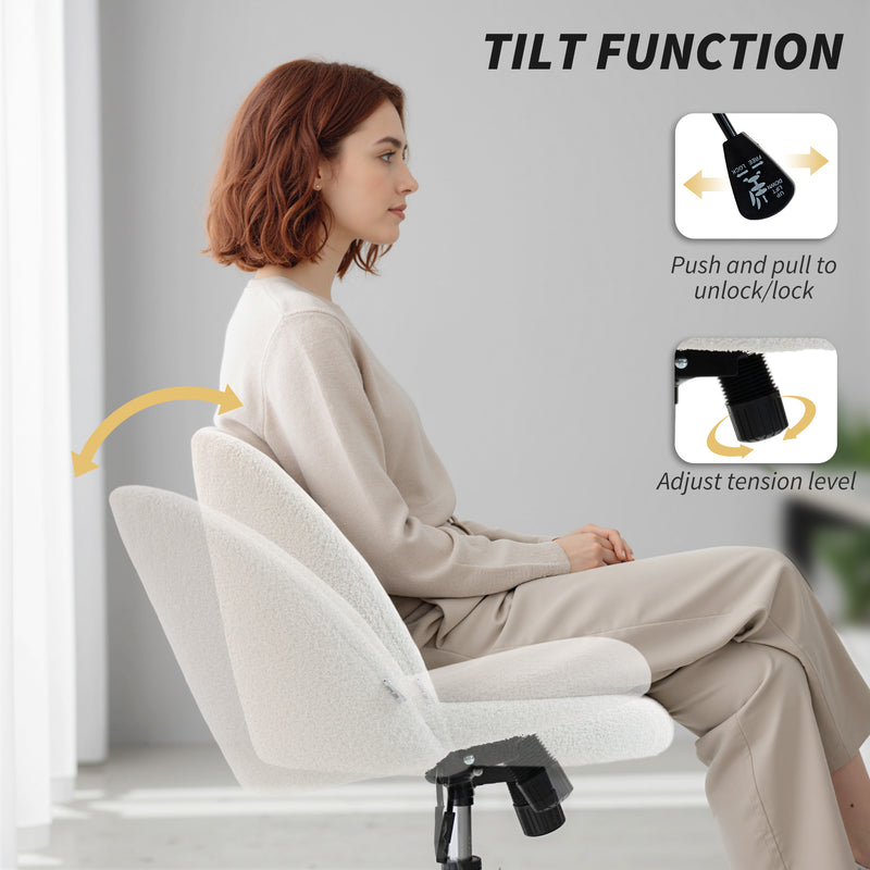 HOMCOM Teddy Fleece Office Chair with Wheels - Cream White – view 5