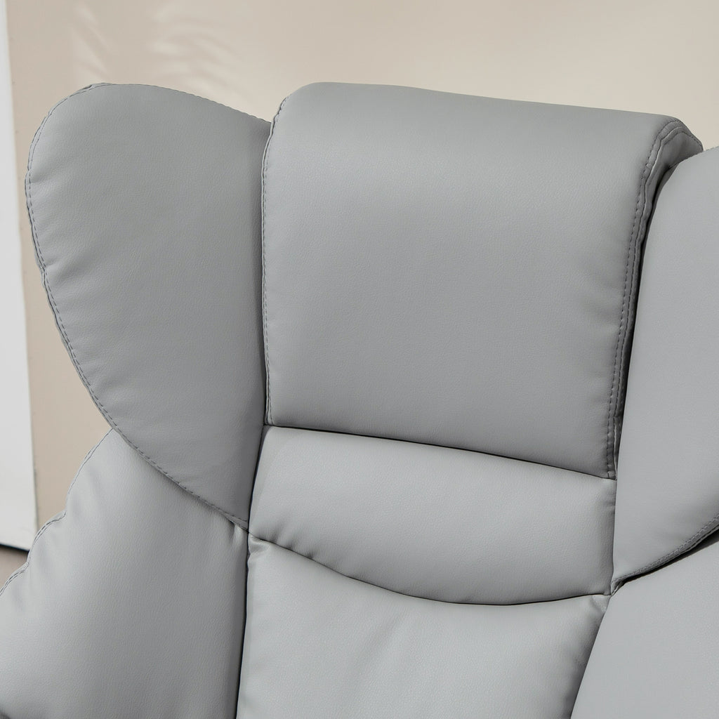 HOMCOM 360° Swivel Recliner Chair with Footstool, PU Leather Manual Recliner Armchair with Footstool, Solid Wood Base, Upholstered Reclining Chair for Living Room, Bedroom, Office, Light Grey